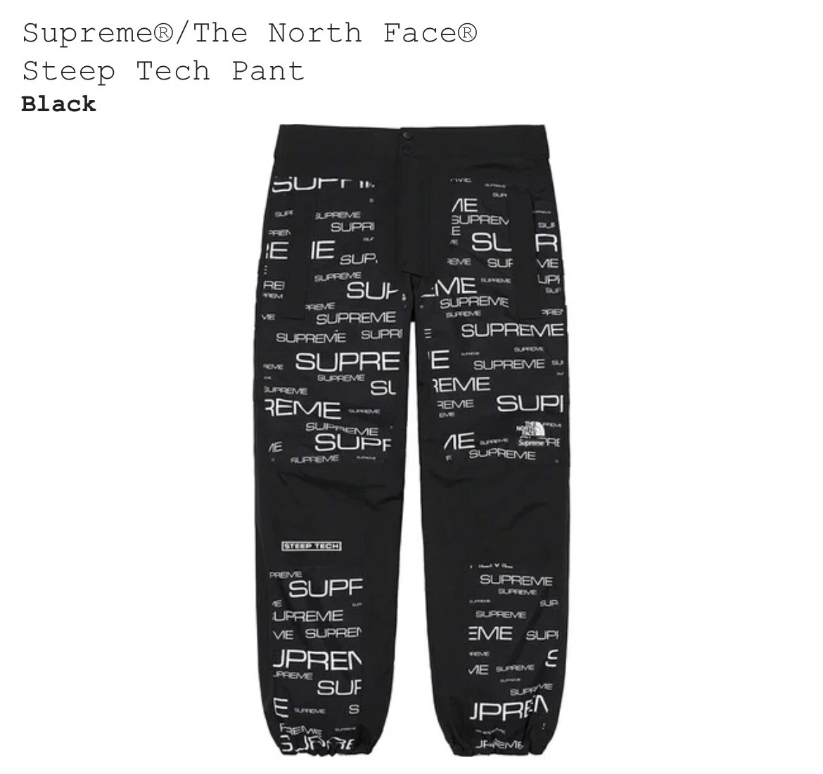 Pantalon technologique raide Supreme x The North Face flambant neuf FW21   NOIR   taille S