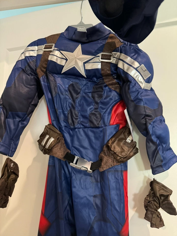 NEW Disney Store Boys Captain America Costume 2 2T Muscle Suit + Mask - Image 2 of 4