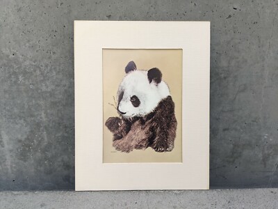 Panda Bear Hans Paul Luetcke Signed Lithograph of Original Painting Matted 8x10''