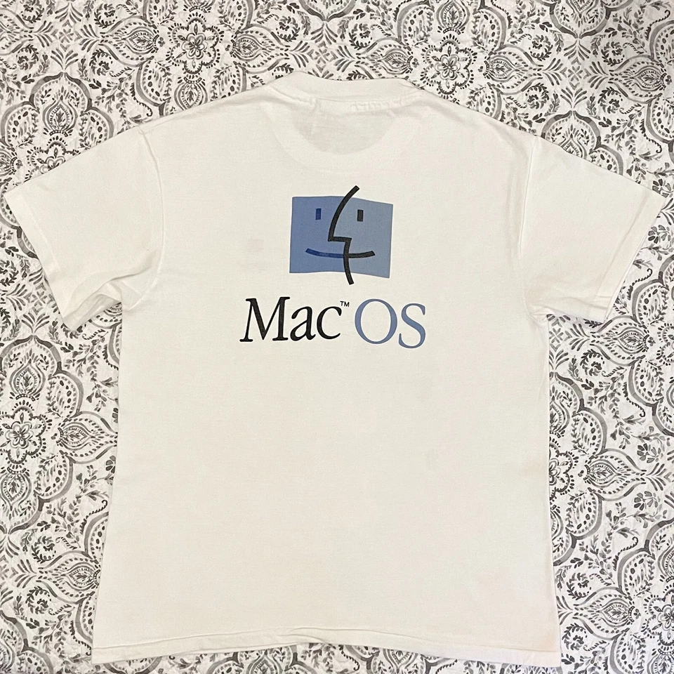 Camiseta blanca vintage de los años 90 con logotipo de Apple deletreado logotipo de Mac OS mediana (38-40) Foto 2 de 4