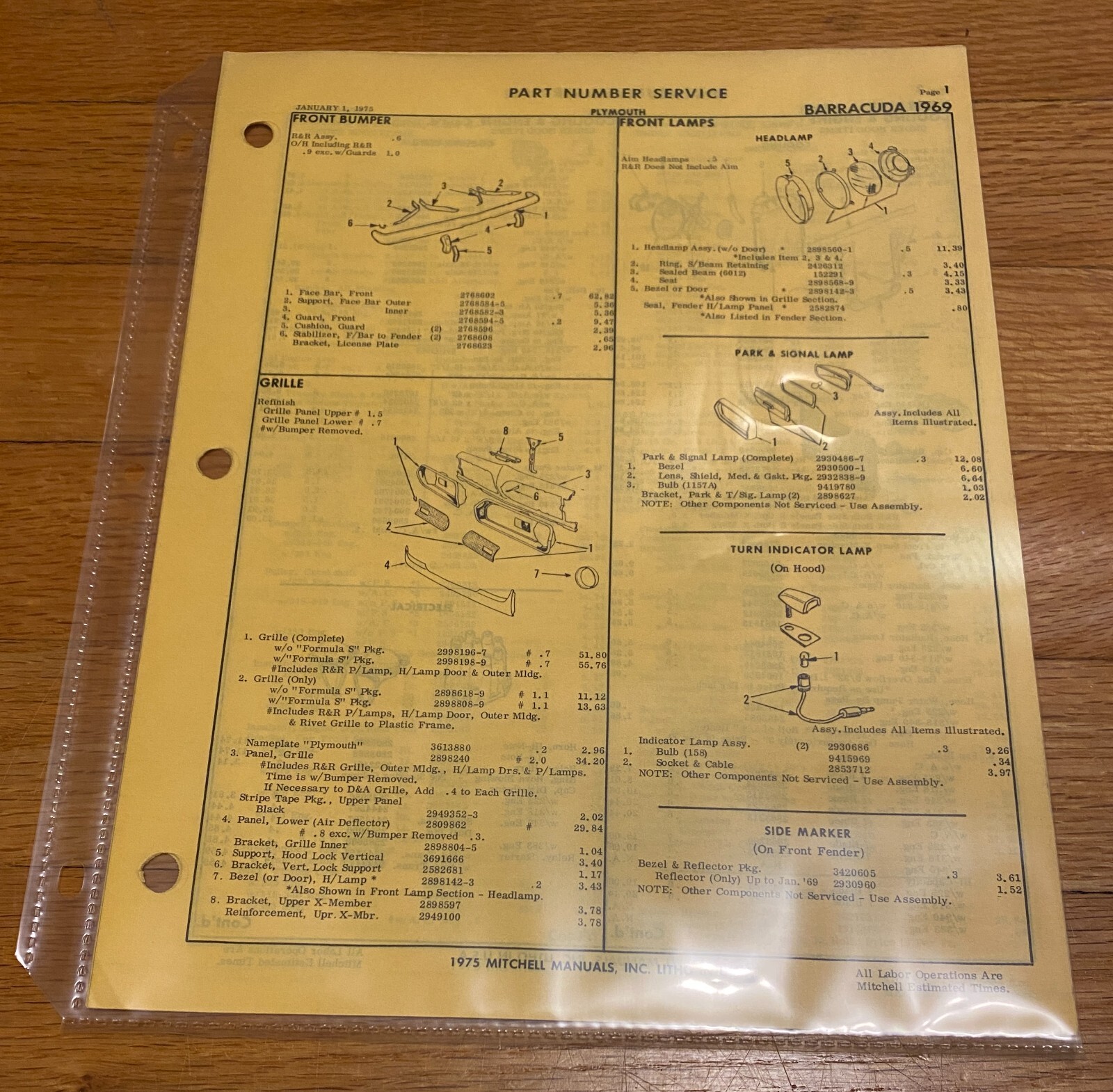 1969 Plymouth Barracuda Parts Catalog with Mopar OEM Numbers