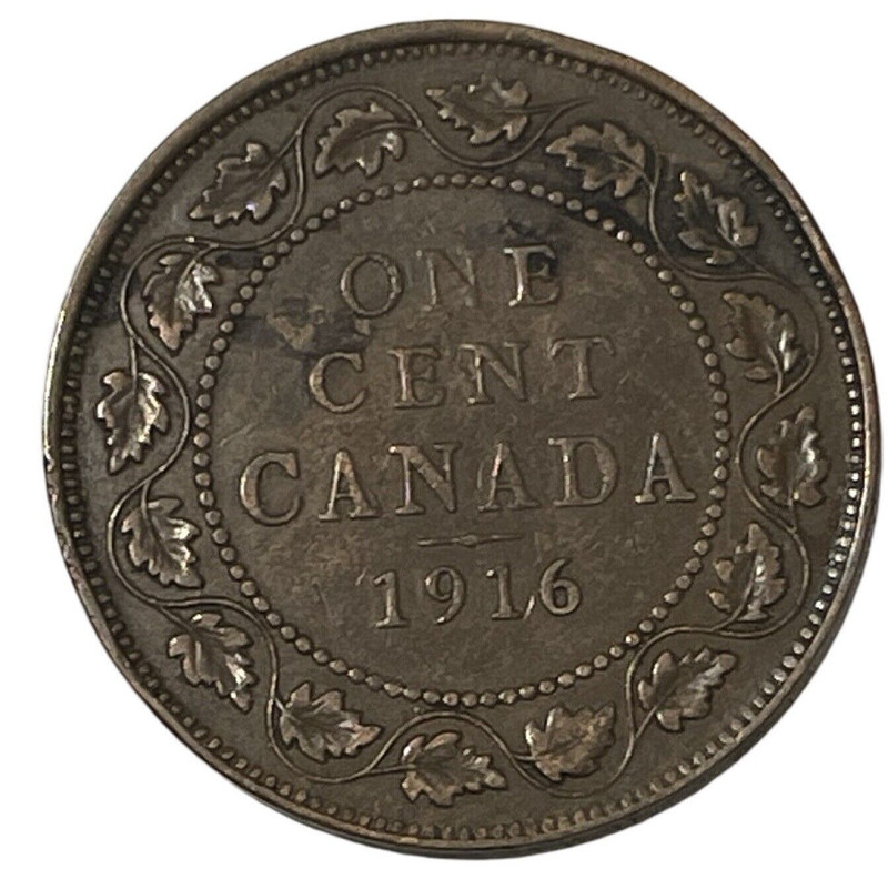 1916 Canadian Large One Cent Coin Canada King George KM# 21 Lot B9-139