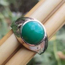 Solid 925 Silver Natural Green Chrysoprase Ring Index Finger Ring Birthday Gift