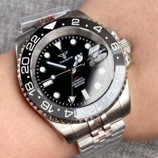 40mm Tandorio Black Dial NH34A GMT Automatic Mens Watch Ceramic Black Gray Bezel