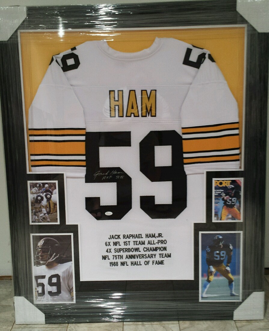 JACK HAM PITTSBURGH STEELES AUTOGRAPHED INSC HOF 88 JERSEY FRAMED