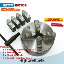 〖UK〗K12 100mm 4 jaw Chuck 4" Self-Centering+External Jaws for Lathe CNC Milling