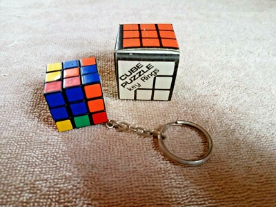 Cube Puzzle Key Ring Vtg Brain Teaser Box Nice 1