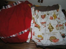 Vintage Lot of 2 Red with White & Black Roses Ric Rac & Brown & Tan Fruits & Veg