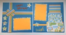 Happy Birthday -2 12x12 Premade Scrapbook Pages - Blue Orange Cake Stars Wish