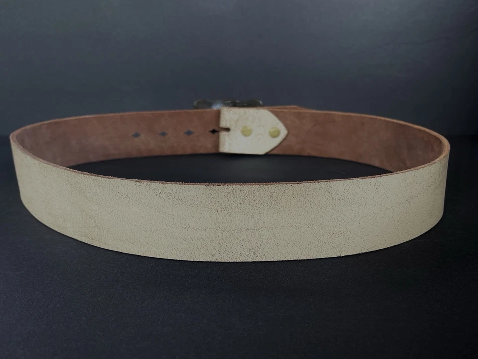 Auténtico JOED - 100% Cuero agrietado Marfil Crema Beige Off White Cinturón M S 34 Foto 3 de 4