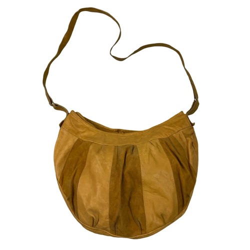 Bolso de Mano Hobo Holgado de Hombro de Cuero Media Luna Retro Amarillo Mostaza Años 90 De Colección - Imagen 3 de 5