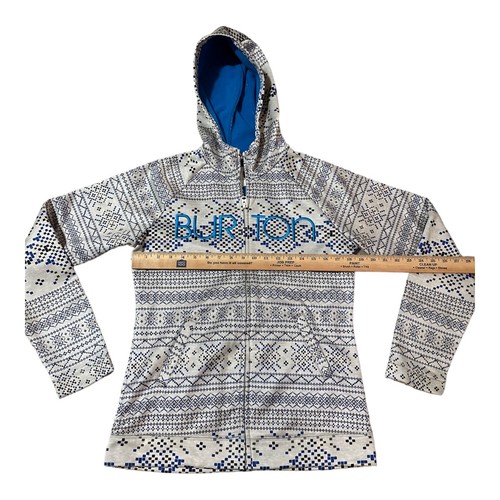 Burton Hoodie Zip Jacket Women Size L Beige Confetti Pattern Blue Embroidered - Picture 3 of 7