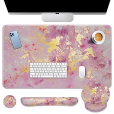 Abstract Desk Mat, Pink Rose Gold Marble Mouse Pad Set 4-in-1 Large Mousepad ...