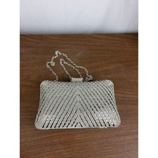 Silver Rhinestone Evening Clutch Bag Geometric V Stripe Sparkly Wedding Purse