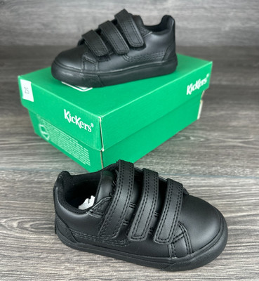 Kickers Kleinkind Schuhe schwarz Tovni Trip Größe EU 22 UK 5,5c einfacher Verschluss Slipper neu