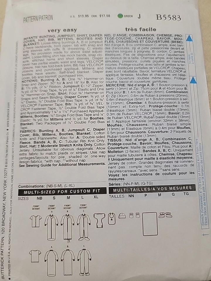 Butterick Sewing pattern 5583 Babies L-XL Easy Sleeping Bag Top Booties Bib - Image 2 of 3