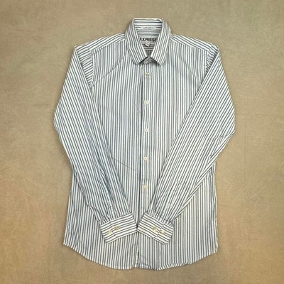 Express men s white/blue striped button-up shirt size S sku A-24-LRS