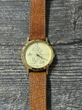 Mickey Mouse Disney Lorus Quartz Gold Tone Brown Leather Band Watch VINTAGE RARE