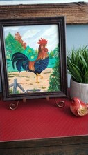A Beautiful Vintage Hand-painted Rooster Original Oil 1970 By A.L.W.
