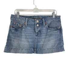 American Eagle Denim Micro Mini Skirt 6 Blue Distressed Low Rise Preppy Y2K
