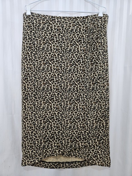 LIZ DAVENPORT Stretch Lined Sarong Leopard Fixed Wrap Skirt Tagged 12 Fits 14-16