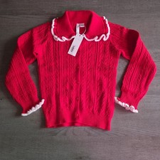 Janie and Jack Girls Cable Knit Collared Cardigan Size 4 Red