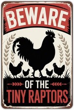 Beware of Tiny Raptors Rooster Chicken Farmhouse Tin Metal Signs Home D cor Vint