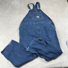 Vintage Round House Overalls Men's 46x30 Blue Denim Jean Bib Made In USA Cotton
