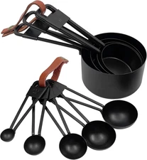 9PCS Black Stainless Steel Measuring Cups and Spoons Set, Heavy Duty Measuring C