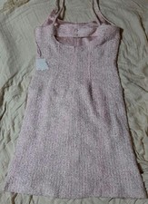 Chanel Tweed Dress Silk Lined Pink Sleeveless Size 42 Summer