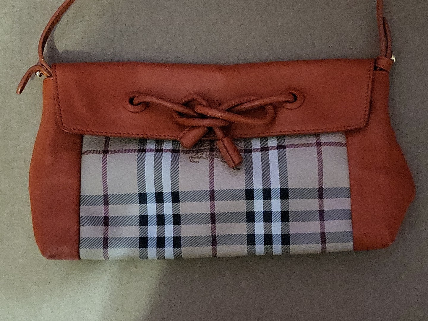 Burberry London Haymarket Check Leather Canvas  Orange Crossbody Handbag Leah 💝 thumbnail 11