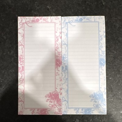 Set of 2 Lined Note Pads, Pink & Blue Floral Border, Traditional Style