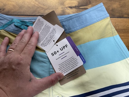 PATAGONIA Boys Wavefarer Boardshorts- Tan & Blue & Yellow Stripes- Sz 10- NWT - Picture 4 of 12