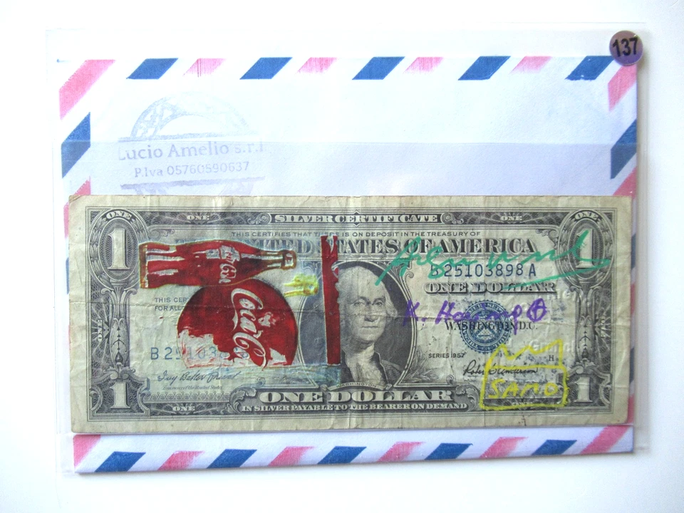 WARHOL/HARING/BASQUIAT: Echter 1 US DOLLAR 3x signiert, skizziert, Zertifikat - Bild 2 von 4