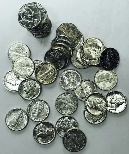 MIXED DATE MERCURY DIME ROLL! 50 TOTAL DIMES! GEM BU++! NR #P1944