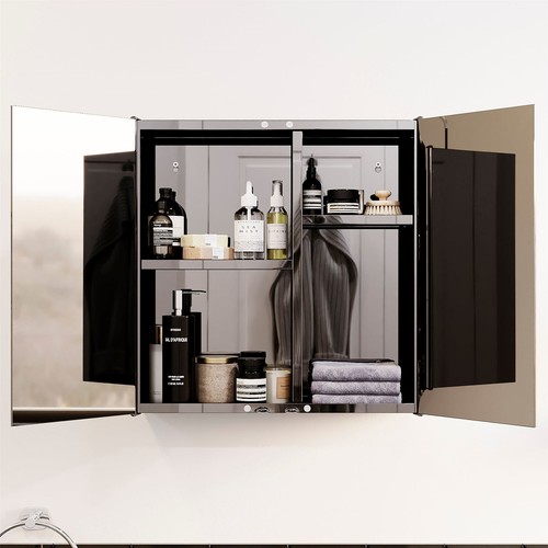 Bathroom Cabinet Double Door Wall Mount Mirror Storage Cupboard Stainless Steel - Picture 7 of 9