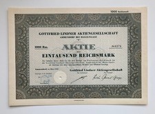 Gottfried Lindner Aktiengesellschaft Halle - Aktie &uuml;ber 1000 Reichsmark - 1939