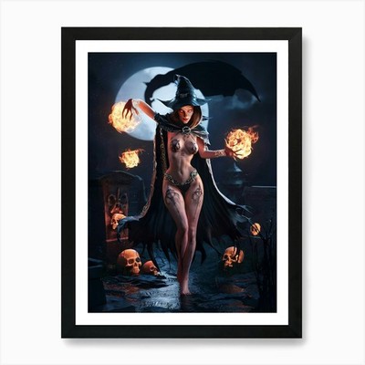 Sexy böse Hexe mit Tattoos und Fi gerahmtes Wandbild Poster Leinwanddruck Bild
