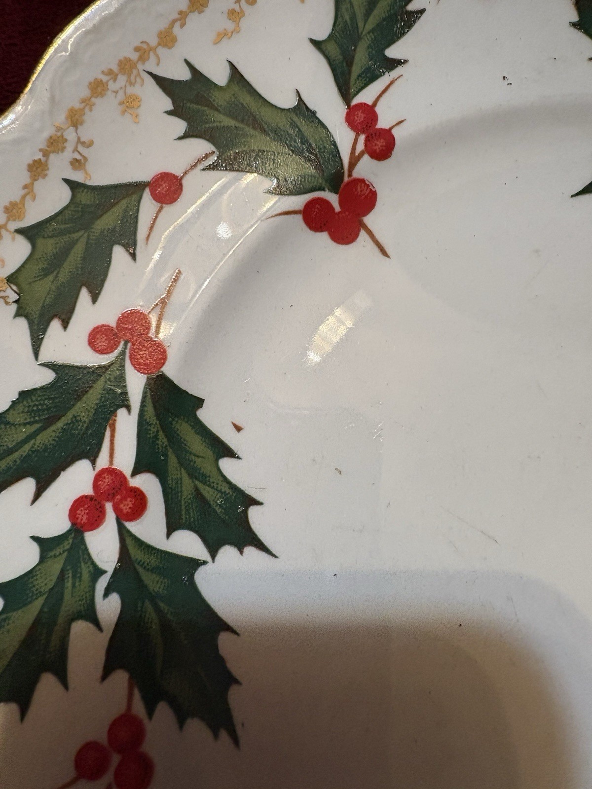 Rare Vintage Homer Laughlin Hudson Set Xmas Plate Cup Saucer Holly Berry Gold 3