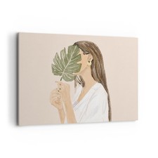 Wandbilder 100x70cm Leinwandbild Blatt Frau Boho Groß Bilder Art Wanddeko