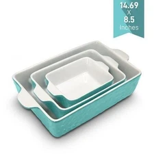 Nutrichef Rectangular Ceramic Bakeware Set - Durable Baking Dishes Set,