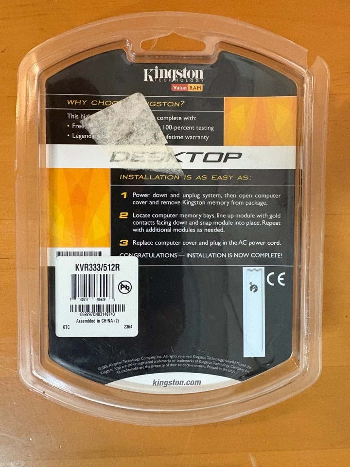 Kingston ValueRAM 512MB 400MHz PC3200 DDR Desktop Memory (KVR400/512R) FREE SHIP - Image 2 of 2