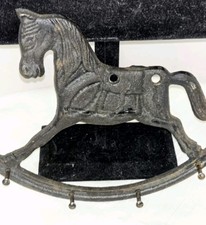 Vintage Wrought Iron Rocking Horse 4 Peg Wall Hanging Old Heavy Stamped Detail