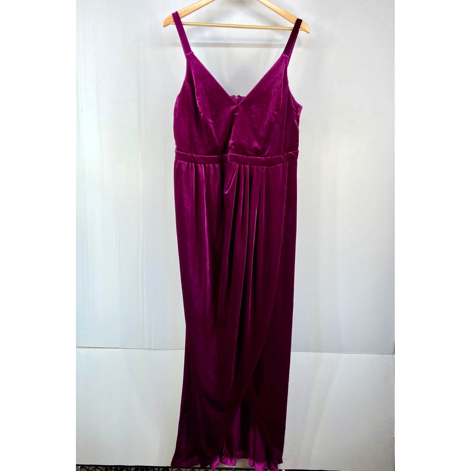 Nightway Magenta Stretch Velvet V Neck Faux Wrap Maxi Dress Womens 14W