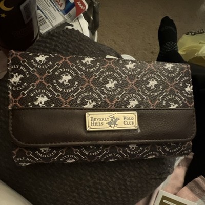 Beverly Hills Polo Club Brown Logo Folding Wallet Zipper Credit Card Women's