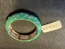 NWT CORE green And Gold Tone Stretchy Bangle Bracelet # 210