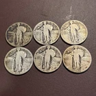 1925-1930 Standing Liberty Quarters, Lot of 6 90% Silver, Circulated Dates