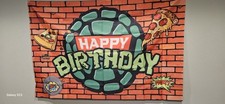 Happy Birthday Party Backdrop Banner, Fabric Multicolor Brick Pattern