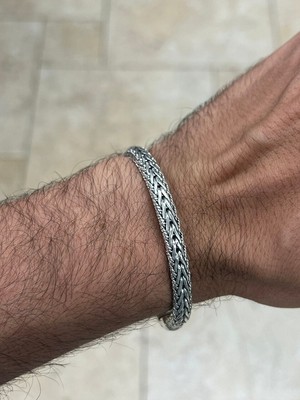 Herren Massiv 925 Sterlingsilber Bali Handarbeit Geflochten Kette Armband 8''