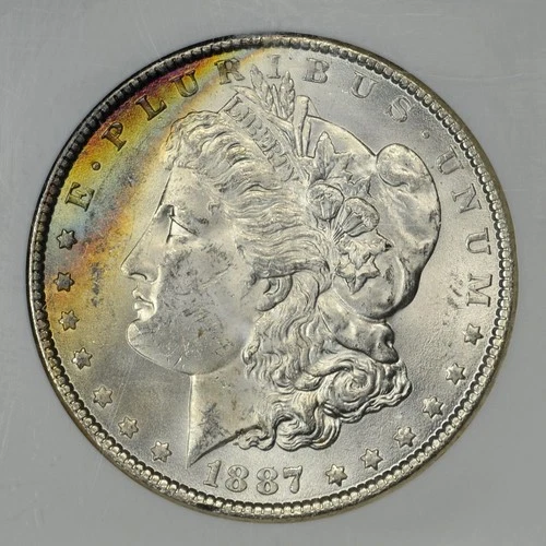 1887  NGC  MS63  MORGAN DOLLAR  *  Crescent Rainbow Toning  *  #1865057-214